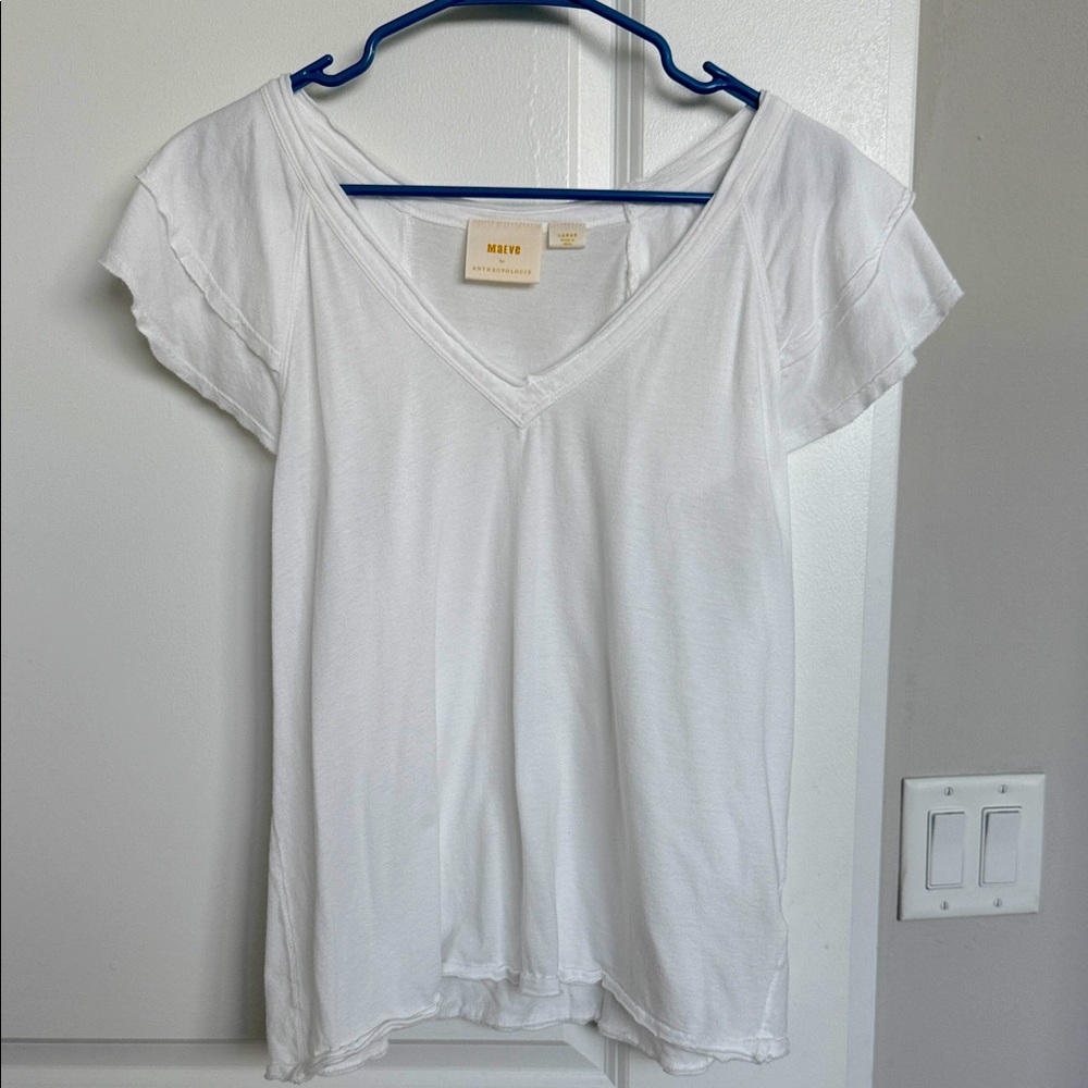 Maeve by Anthropologie White V-Neck Short Sleeve Tee